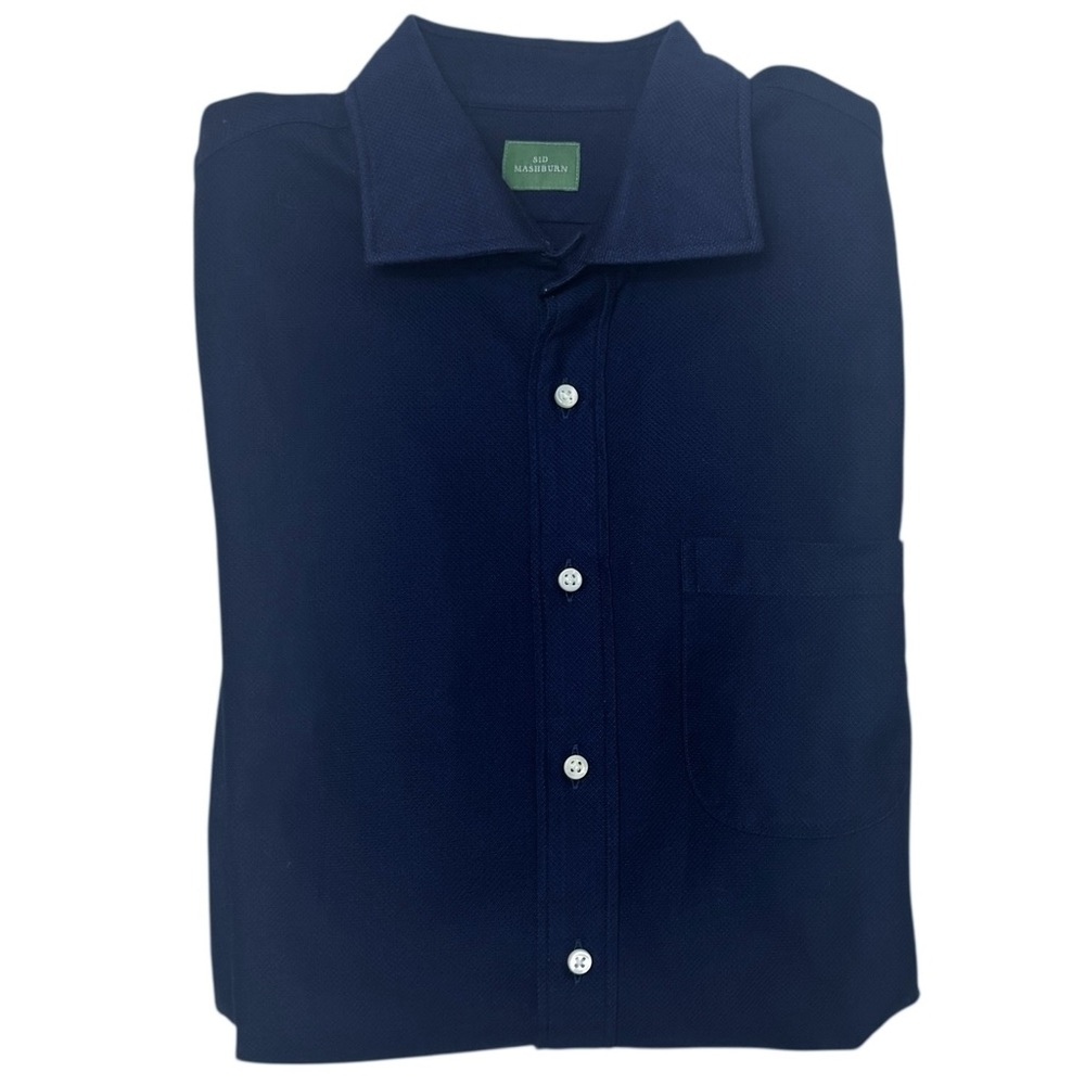 NEW SID MASHBURN Men's Large Long Sleeve Button Up Navy 100% Cotton Woven Shirt - Picture 2 of 7